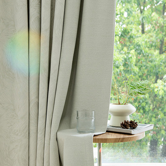 Flower and Plain Pattern Chenille Curtain