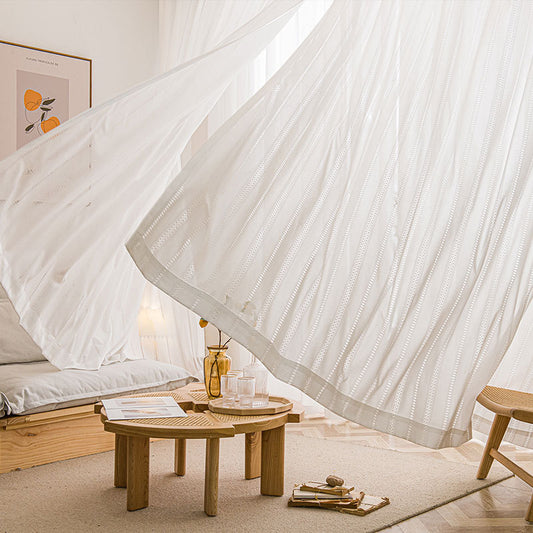 Vertical Striped Hollow Flower Thickened Sheer