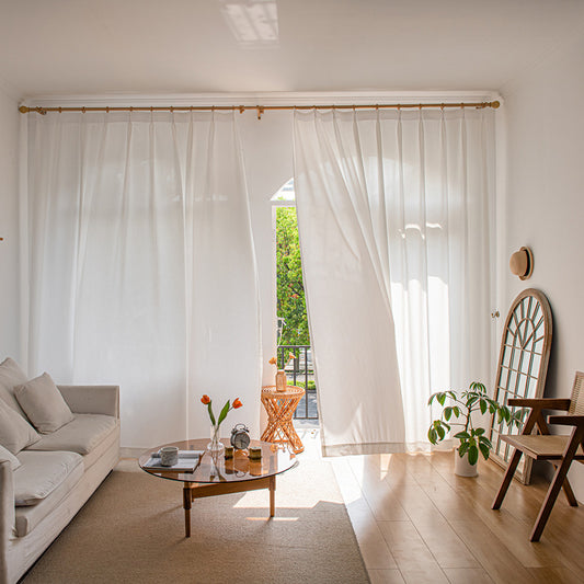 Sunflower Sheer Curtains Australia - Ready-to-Hang White Voile with Privacy Weave (Bay Window/Balcony)