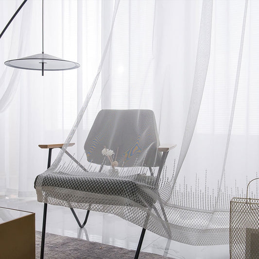 White embroidered window screen